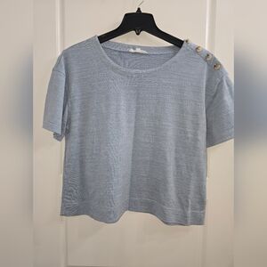 Sky Blue Button-Accent Women's Top